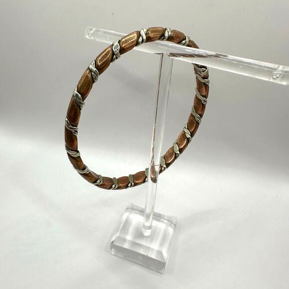 Copper Twist Bangle Bracelet Silver tone Heavy Western Southwestern Rustic Metal - Picture 6 of 10